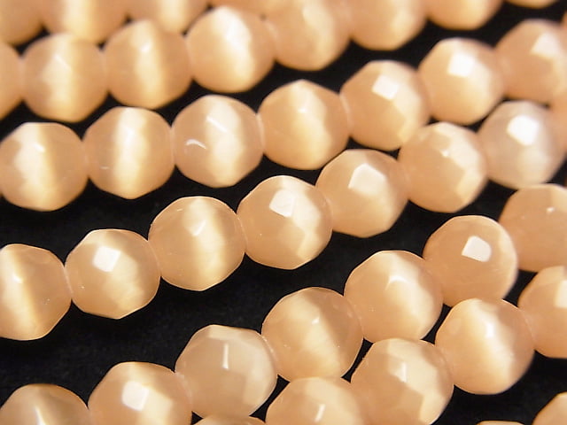 1strand $2.79! Light Orange Color Cat's Eye (Glass) 32 Faceted Round 6 mm 1strand beads (aprx.14 inch / 34 cm)