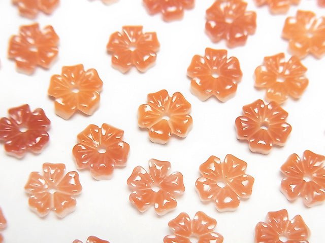 Orangene Muschel AAA Blume 6mm Mittelbohrung 4 Stück