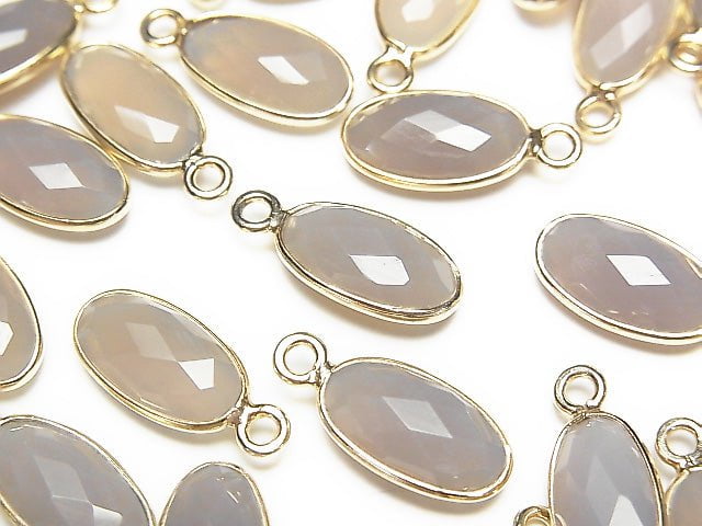 Gray Onyx AAA Bezel Setting Faceted Oval 13x7mm 18KGP 2pcs