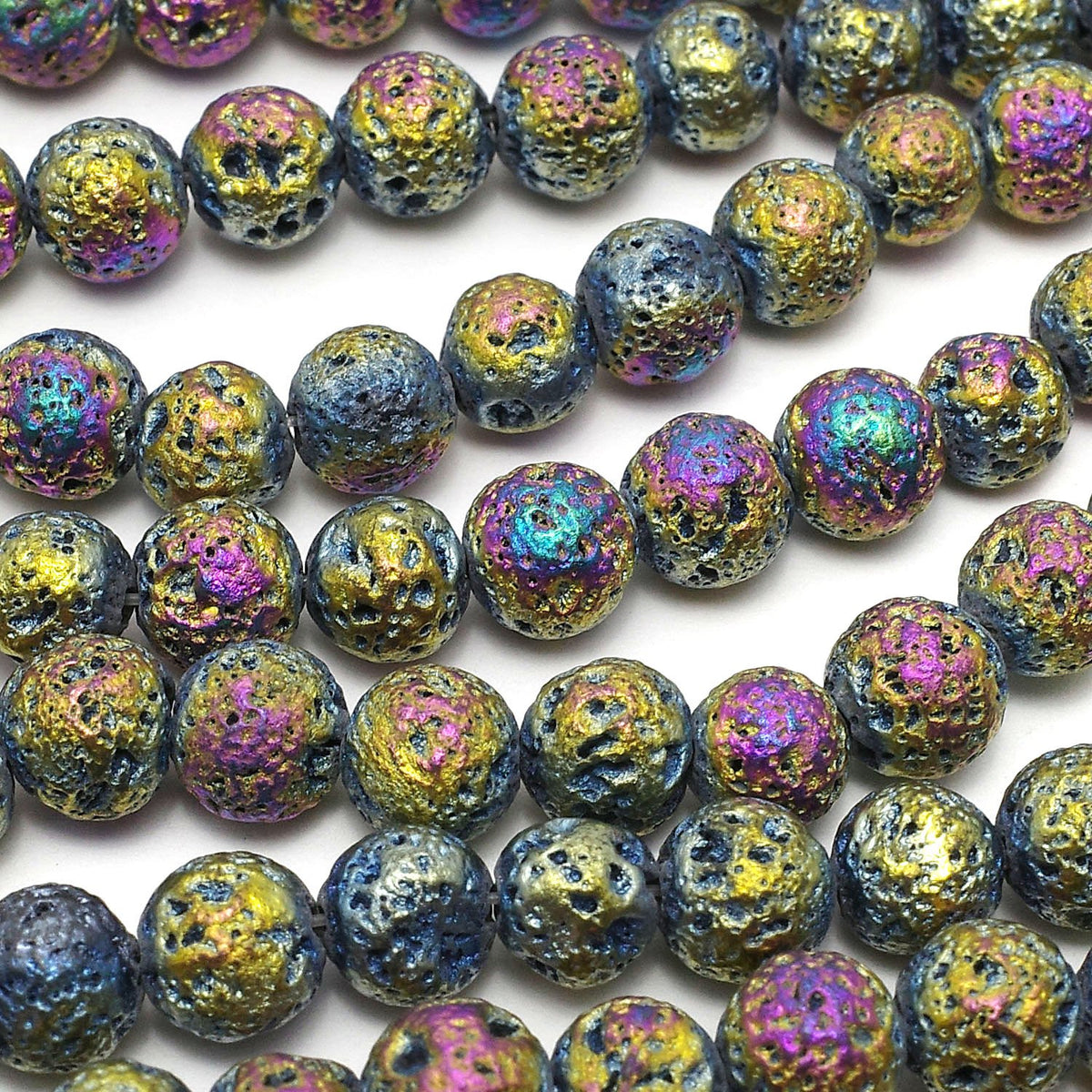 Lava Round 6mm Rainbow Color Coating 1strand beads (aprx.14inch / 35cm)