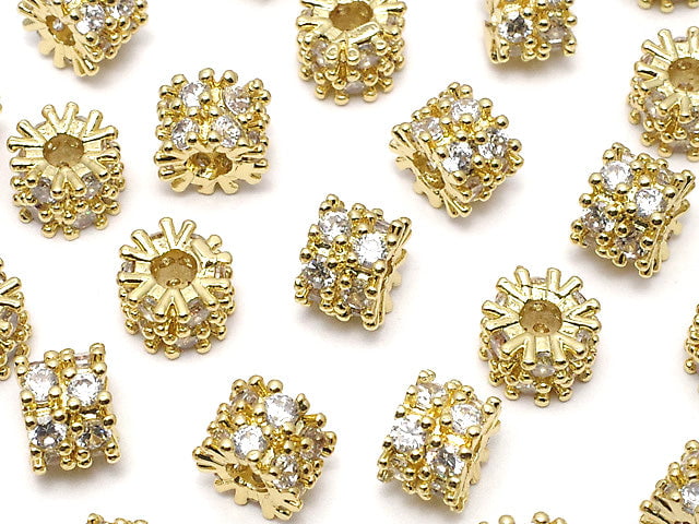 Metal Parts Rondelle 6.5x6.5x5mm Gold (with CZ) 2pcs