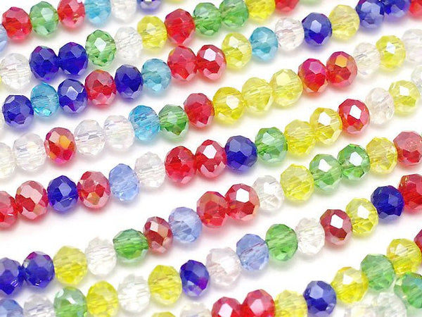 [Video] Glass Beads Faceted Button Roundel 4x4x3mm Multicolor AB 1strand beads (aprx.17inch / 43cm)