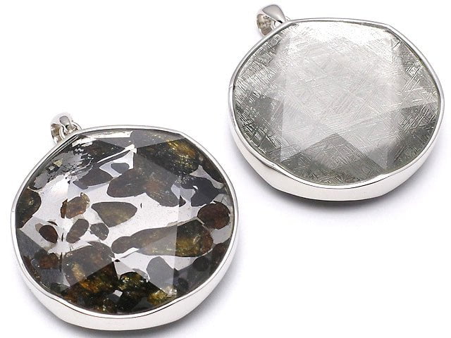Kenya Sericho Pallasit Meteoriten xMeteoriten Anhänger 38 mm Silber 925