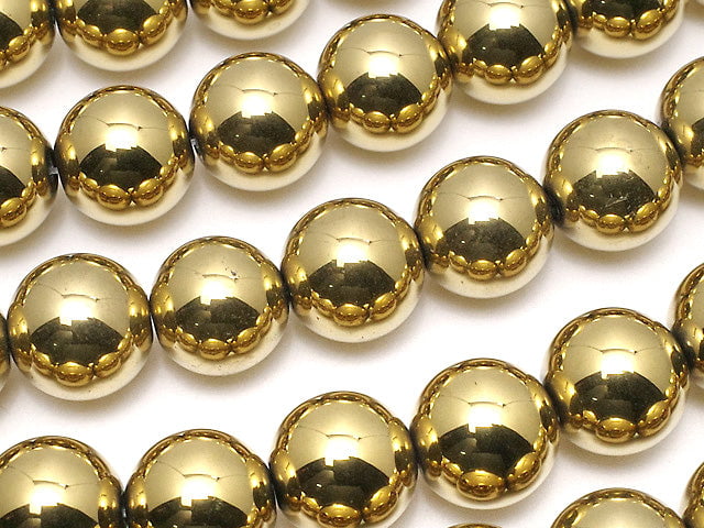 Hematite Round 10mm Gold Coated 1strand beads (aprx.15inch/38cm)