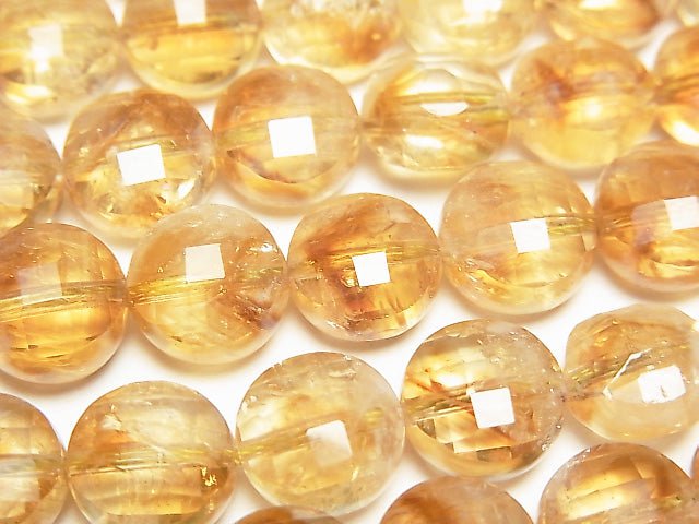 高品質!幻影黃水晶 AA+ 切面圓幣形 10x10x6mm 半串或 1 串珠子 (約 15 英寸/36 公分)