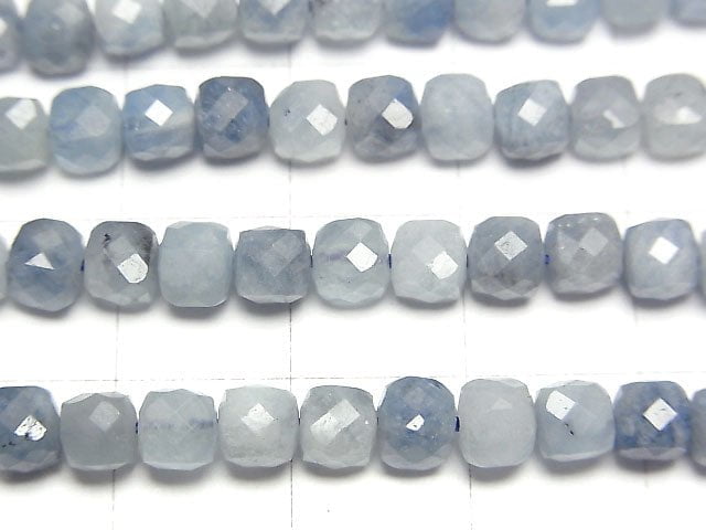 高品質!深藍色海藍寶石 AA++ 立方體形狀 4x4x4mm 1串珠子 (約15英吋/36公分)