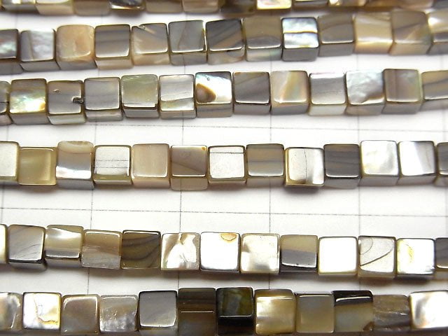 Abalone Muschel Würfel 4x4x4mm halb oder 1Strang Perlen (ca. 15 Zoll / 38 cm)