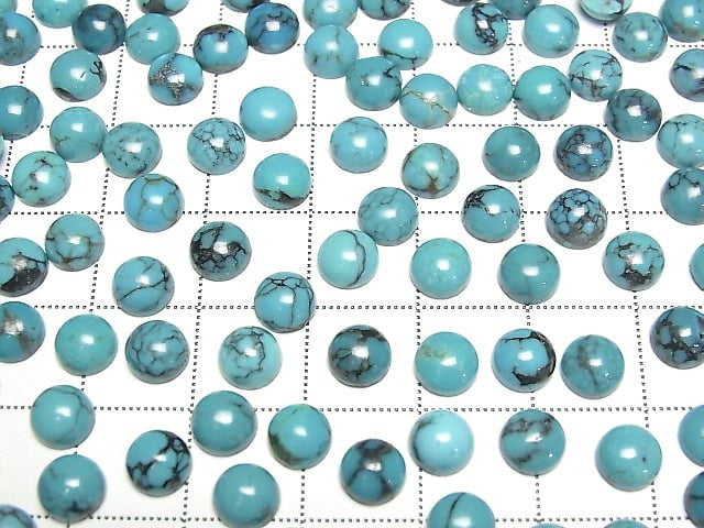 Türkis AAA- Rund Cabochon 6x6mm gemustert 5Stück