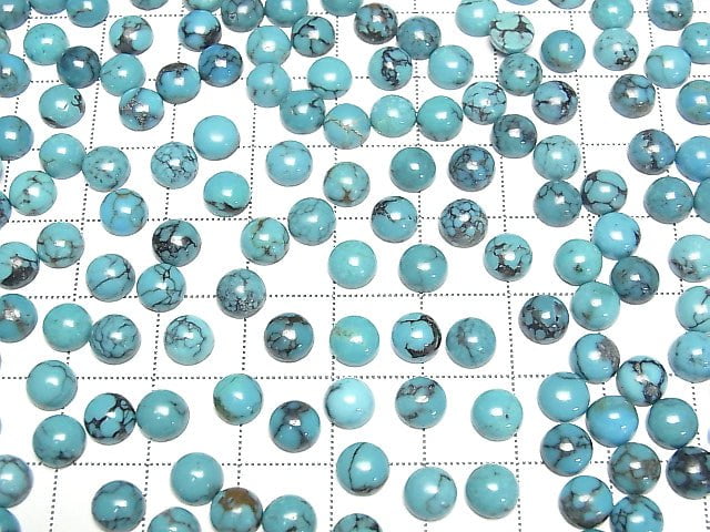 Türkis AAA- Rund Cabochon 6x6mm gemustert 5Stück