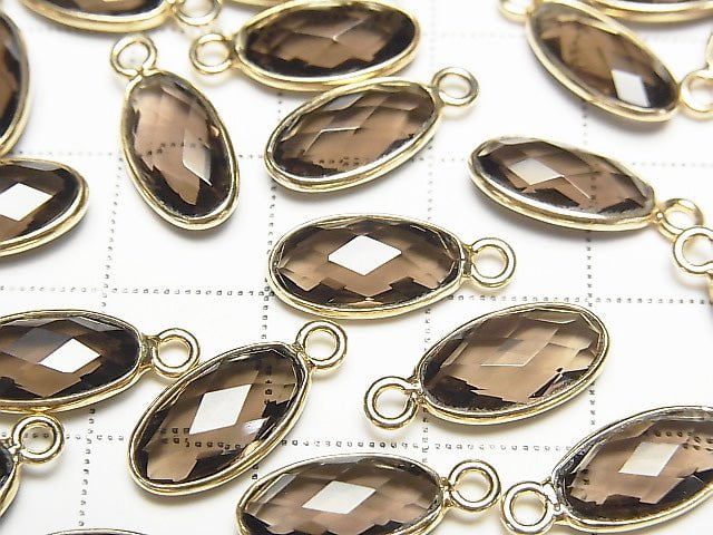 High Quality Smoky Quartz AAA Bezel Setting Faceted Oval 13x7mm 18KGP 2pcs