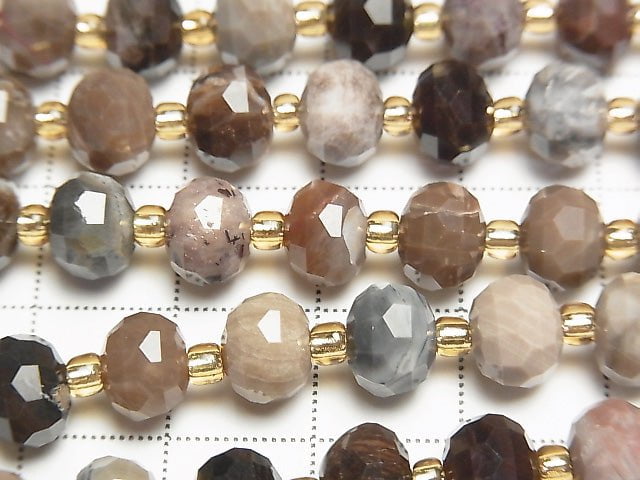 高品質!木化石刻面鈕扣扁珠 8x8x6mm 1串珠子 (約15英吋/37公分)