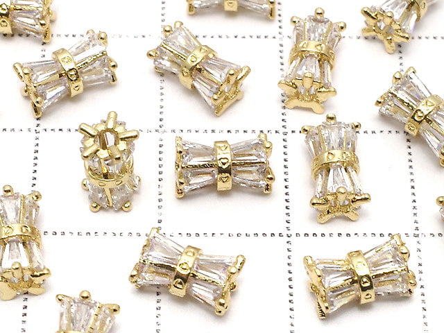 Metal parts Ribbon Tube 8x5x5mm Gold color (with CZ) 1pc
