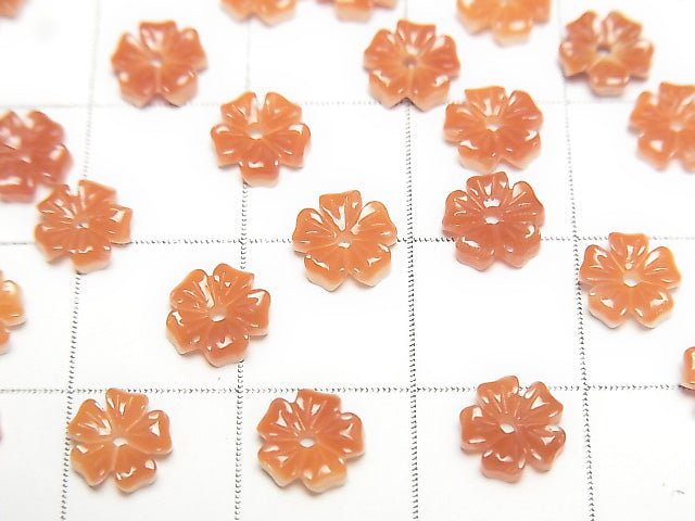 Orangene Muschel AAA Blume 6mm Mittelbohrung 4 Stück