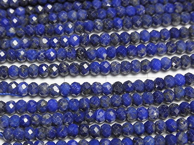 高品質!青金石 AAA 刻面紐扣形圓珠 3x3x2mm 一串珠子 (約15英寸/37公分)