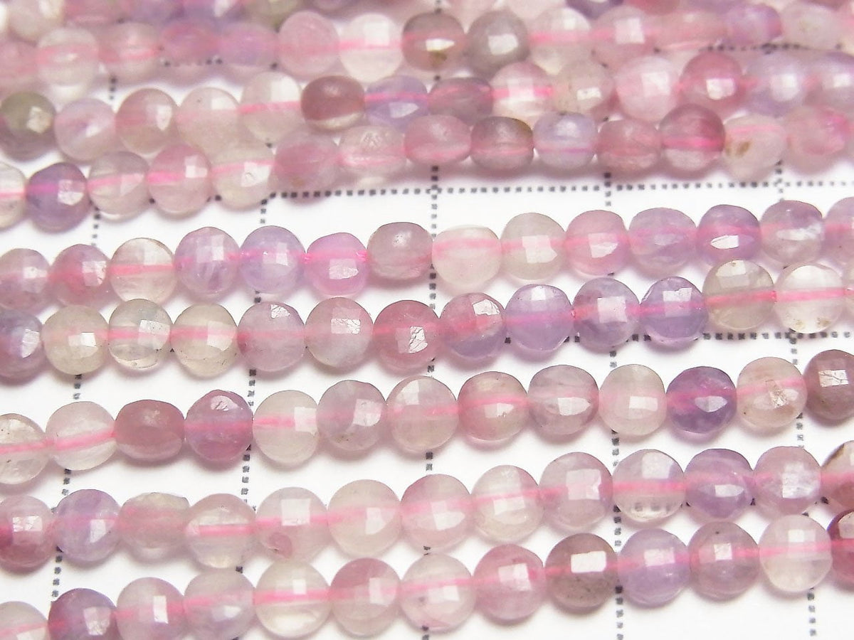High Quality! Pink Tourmaline Silica AA+ Faceted Coin 4x4x2mm 1strand beads (aprx.15inch/36cm)