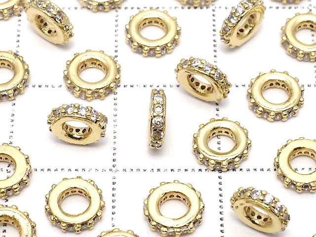 Metal parts Rondelle 6x6x1.5mm (with CZ) Gold color3pcs