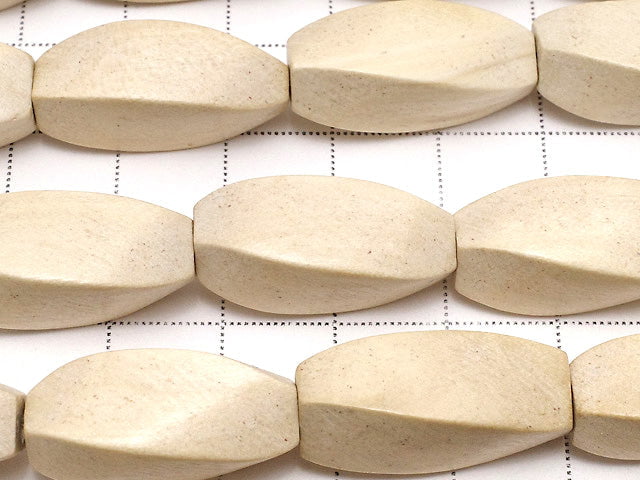 White Wood 4 Faceted Twist Faceted Rice 24 x 10 x 10 mm 1strand beads (aprx.15 inch / 38 cm)