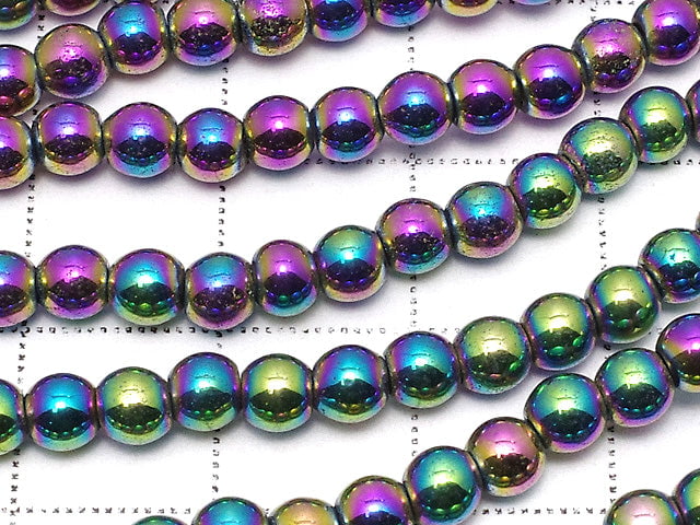 Hematite Round 4mm metallic coating 1strand beads (aprx.15inch / 38cm)