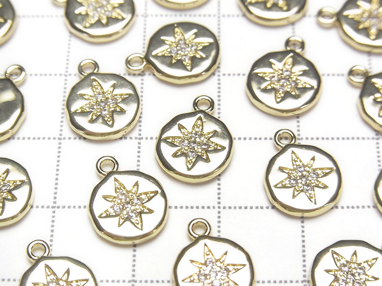 Pièces métalliques Breloque pièce de monnaie 13x10mm Couleur or (avec zircone cubique) 2 pièces