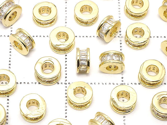 Metal Parts Rondelle 5x5x2.5mm Gold (with CZ) 2pcs