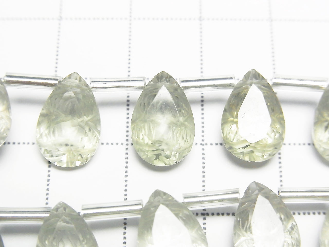 Hochwertiger grüner Amethyst AAA geschnitzte Birnenform facettiert 12x8mm 1Strang (8Stück)