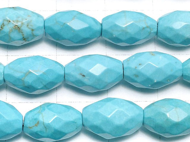 Magnesite Turquoise Faceted Rice 12x7x7mm Blue 1strand beads (aprx.15inch / 37cm)