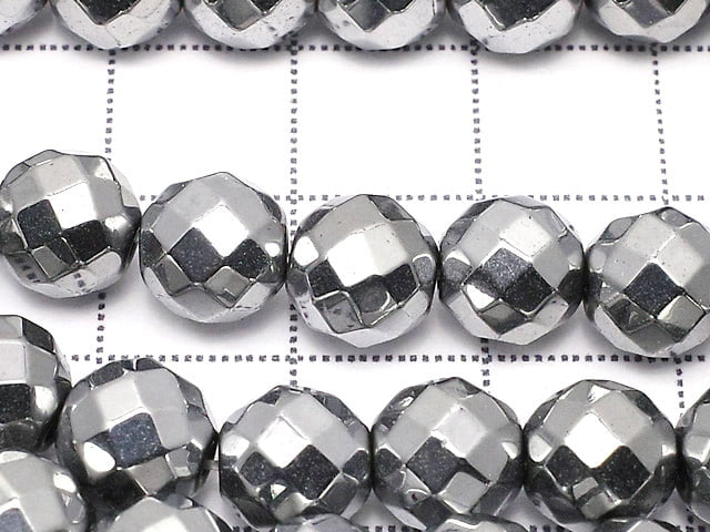 Magnetic! Hematite 64 Faceted Round 8 mm silver coating 1 strand