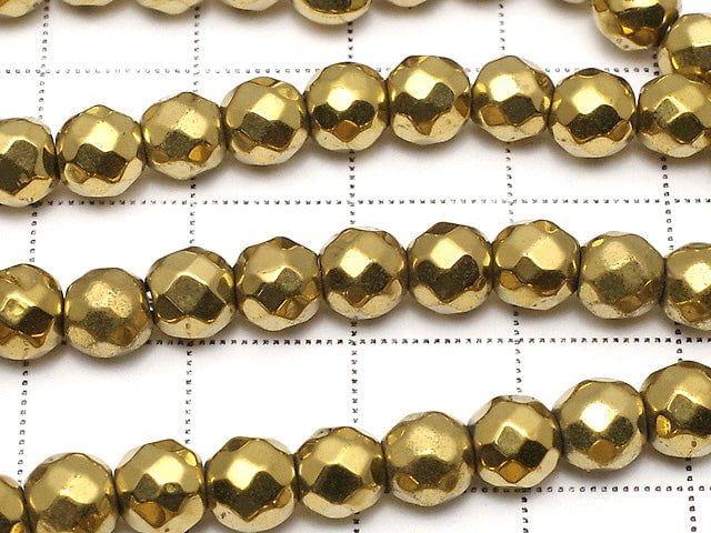 Magnetic! Hematite 64 Faceted Round 6 mm gold coating 1strand beads (aprx.15 inch / 37 cm)