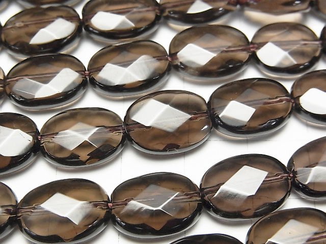 Rauchquarz AAA Facettierte Oval 14x10x5mm halb oder 1strang Perlen (ca. 15 Zoll / 36 cm)