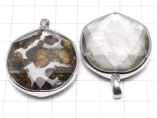 Kenya Sericho Pallasit Meteoriten xMeteoriten Anhänger 32 mm Silber 925