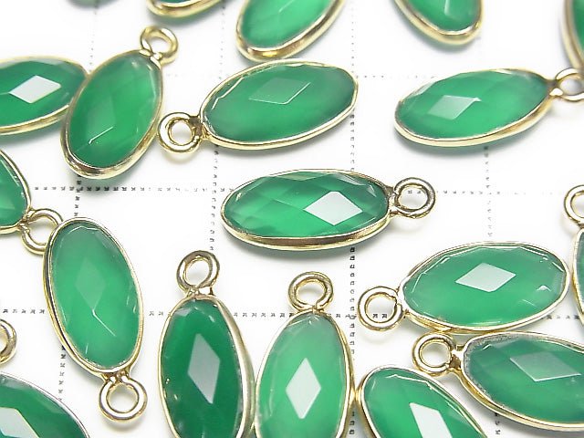 Green Onyx AAA Bezel Setting Faceted Oval 13x7mm 18KGP 2pcs