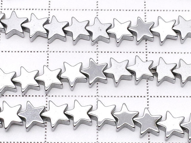 Hematite star 6 x 6 mm x 2 mm silver coating 1 strand beads (aprx.14 inch / 35 cm)