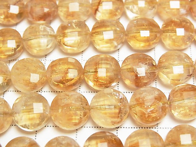高品質!幻影黃水晶 AA+ 切面圓幣形 10x10x6mm 半串或 1 串珠子 (約 15 英寸/36 公分)