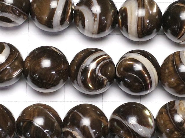 Mother of Pearl MOP Brown Round 12 mm half or 1strand beads (aprx.15 inch / 38 cm)