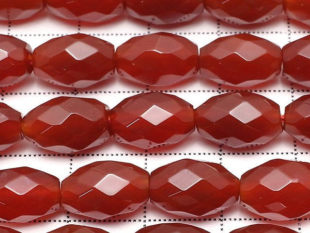 Red Agate Faceted Rice 12x8x8mm 1strand beads (aprx.14inch / 36cm)
