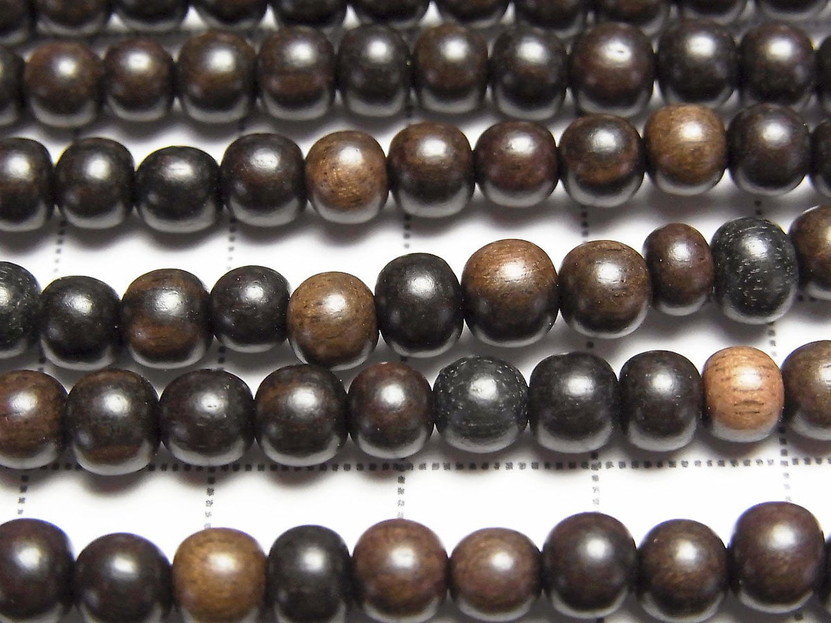 Ebony Wood Semi Round 5mm 1strand beads (aprx.15inch/38cm)
