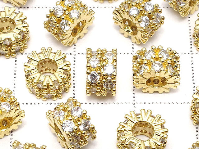 Metal Parts Rondelle 7.5x7.5x5mm Gold (with CZ) 2pcs