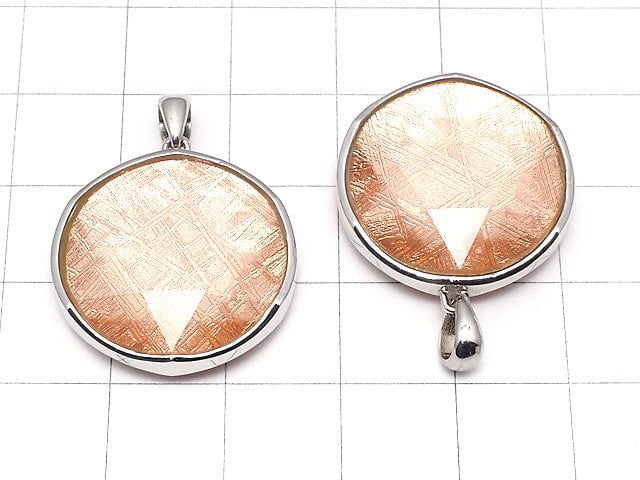 Meteorite (Muonionalusta) Pendant Both Side Finish 22mm Pink Gold Color Silver925