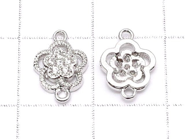 Metal Parts Joint Parts Flower 10.5 x 8 mm Silver Color (with CZ) 1 pc $1.99