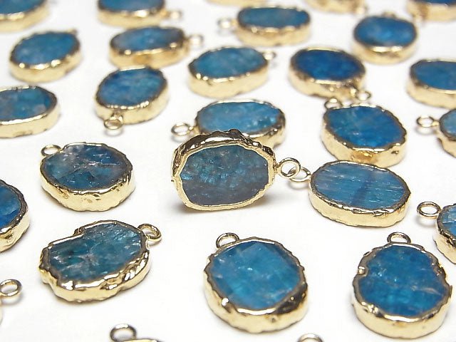 Blue Apatite Oval Charm Gold color 2pcs