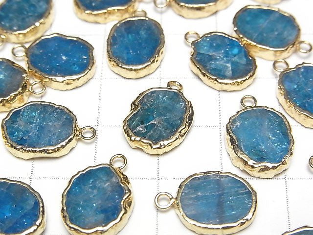 Blue Apatite Oval Charm Gold color 2pcs
