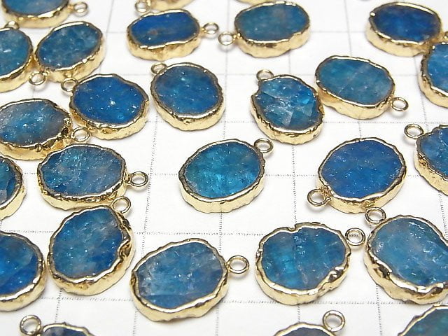 Blauer Apatit Oval-Anhänger goldfarbig 2 Stück