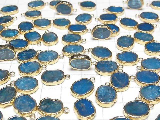 Blauer Apatit Oval-Anhänger goldfarbig 2 Stück