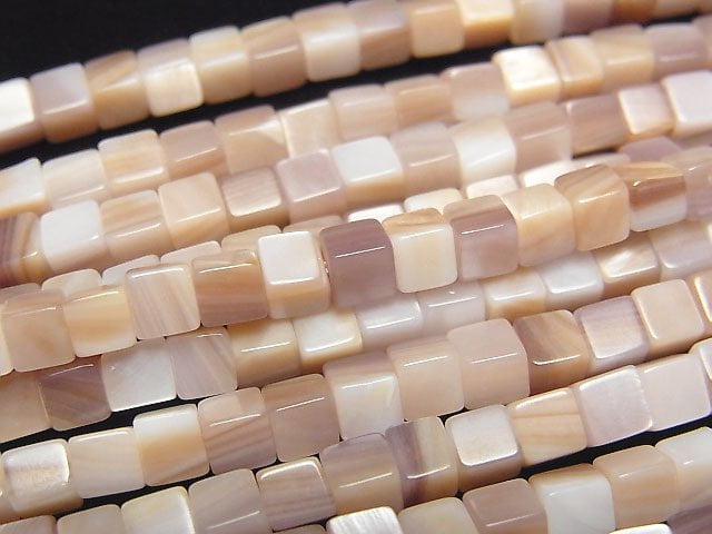 高品質粉紅色貝殼AAA方塊珠 4x4x4mm 半串或1串(約15英吋/38公分)