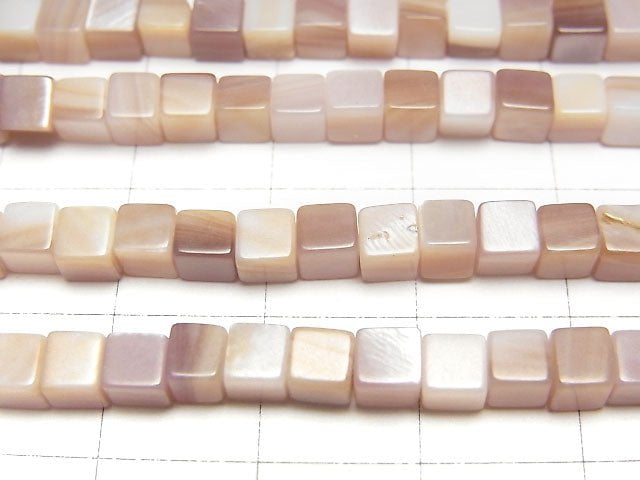 高品質粉紅色貝殼AAA方塊珠 4x4x4mm 半串或1串(約15英吋/38公分)