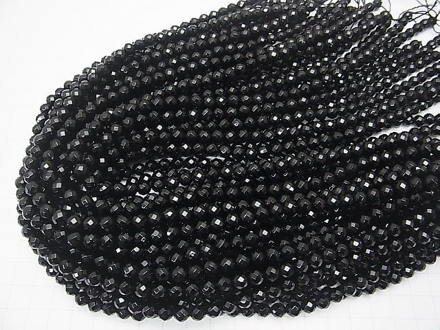 1strand $5.79! Onyx 64Faceted Round 6mm 1strand (aprx.15inch/37cm) - wholesale gemstone beads, gemstones - kenkengems.com