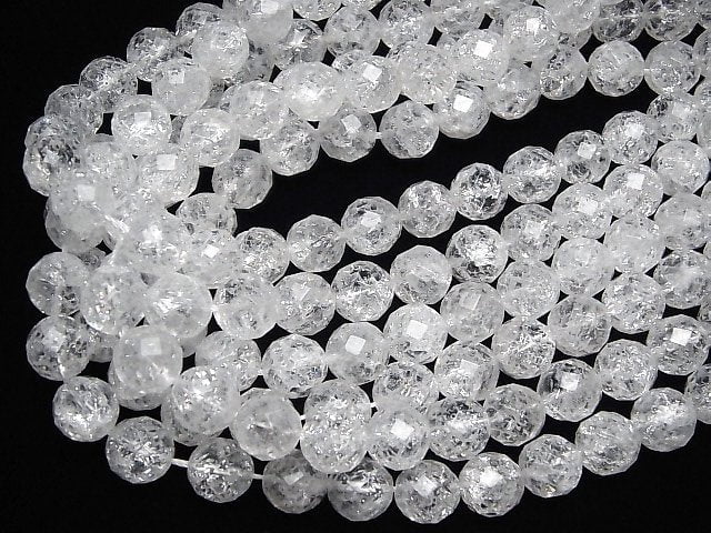 Cracked Crystal Quartz 64Faceted Round 12mm half or 1strand beads (aprx.15inch/37cm)