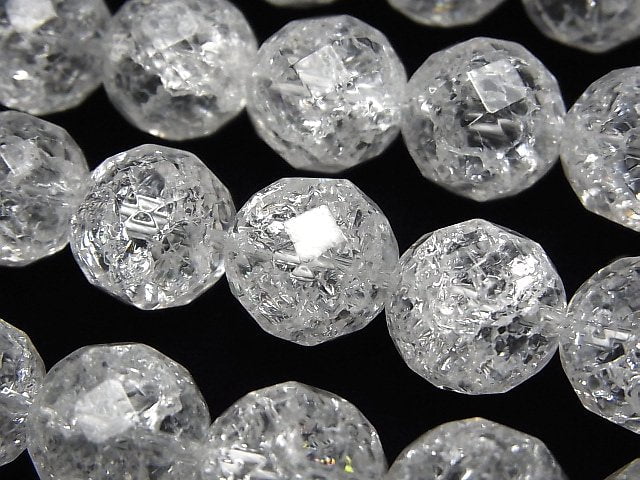Cracked Crystal Quartz 64Faceted Round 14mm 1/4 or 1strand beads (aprx.14inch/35cm)