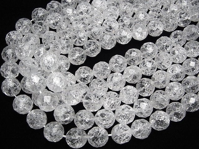 Cracked Crystal Quartz 64Faceted Round 14mm 1/4 or 1strand beads (aprx.14inch/35cm)