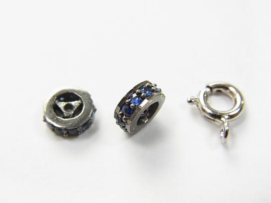 1pc $19.99! Rondelle parts with Sapphire 6x6x2 Silver 925